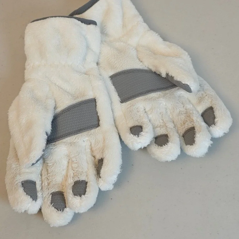 The North Face Denali Etip Fleece Gloves White Grey Womens Size Small